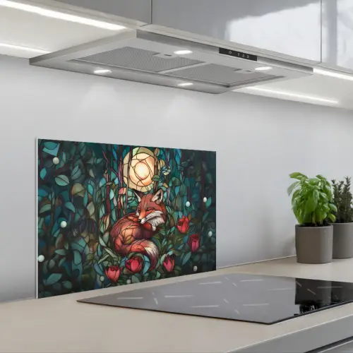 Vos - Mozaïek - Bos - Maan keuken achterwand spatscherm klein -3d_schuin