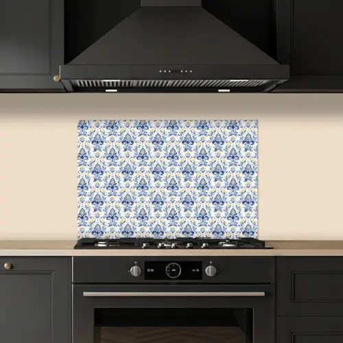 Frans - Citroen - Royaal - Blauw - Geel keuken achterwand spatscherm klein 900 -sfeer1