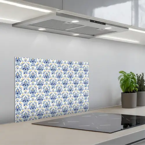 Frans - Citroen - Royaal - Blauw - Geel keuken achterwand spatscherm klein 900 -3d_schuin