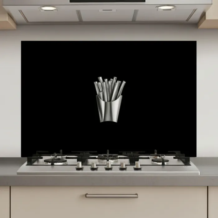 Frietjes - Futuristisch - Zilver keuken achterwand spatscherm klein -3d_website