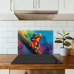 Kikker - Felgekleurd - Tak - Regenboog keuken achterwand spatscherm klein -sfeer2
