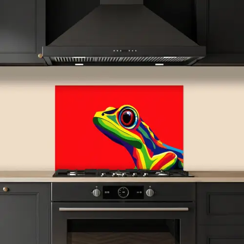 Kikker - Kleurrijk - Strepen - Ogen keuken achterwand spatscherm klein -sfeer1