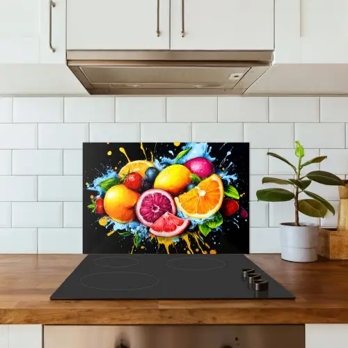 Fruit - Graffiti - Kleurrijk - Sinaasappel - Aardbei - Abstract keuken achterwand spatscherm klein -sfeer2