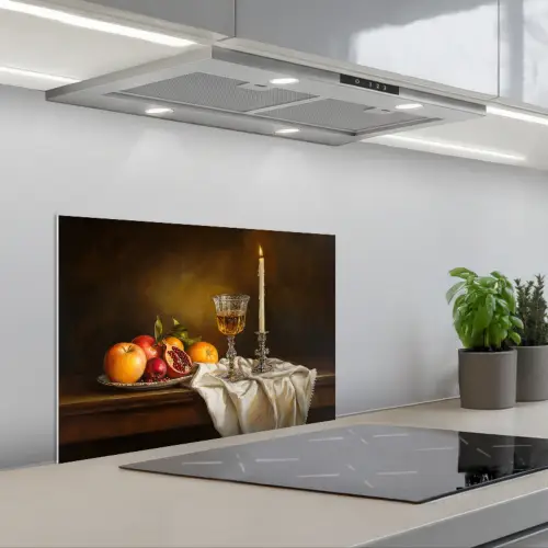 Fruit - Stilleven - Wijn - Kaars keuken achterwand spatscherm klein -3d_schuin