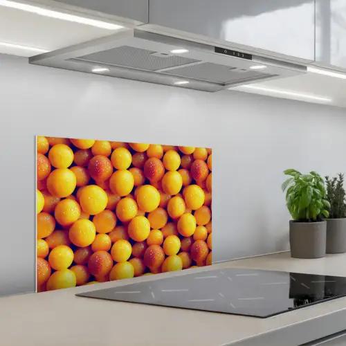 Vrucht - Waterdruppels - Oranje keuken achterwand spatscherm klein 900 -3d_schuin