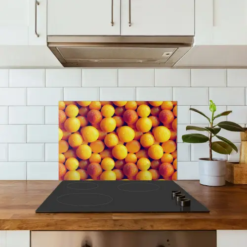 Vrucht - Waterdruppels - Oranje keuken achterwand spatscherm klein 900 -sfeer2