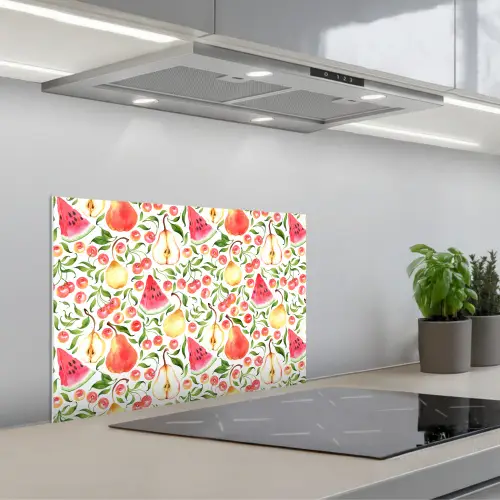 Fruit - Watermeloen - Kersen - Peer keuken achterwand spatscherm klein 900 -3d_schuin