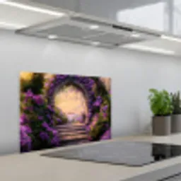 Poort - Paars - Bloemen keuken achterwand spatscherm klein -3d_schuin