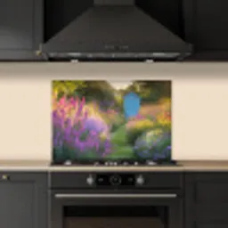 Tuinhuisje - Blauw - Bloemen keuken achterwand spatscherm klein -sfeer1