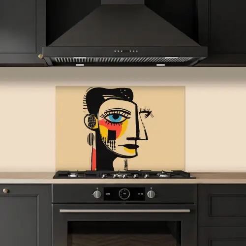 Geometrisch - Felle kleuren - Kubistische stijl keuken achterwand spatscherm klein -sfeer1