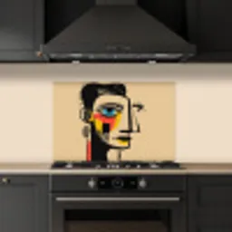 Geometrisch - Felle kleuren - Kubistische stijl keuken achterwand spatscherm klein -sfeer1