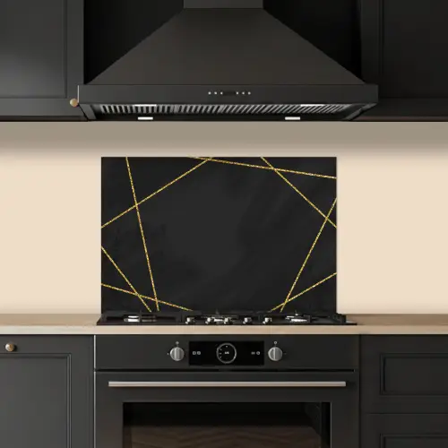 Geometrisch patroon van gouden lijnen op een zwarte achtergrond keuken achterwand spatscherm klein -sfeer1