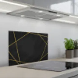 Geometrisch patroon van gouden lijnen op een zwarte achtergrond keuken achterwand spatscherm klein -3d_schuin