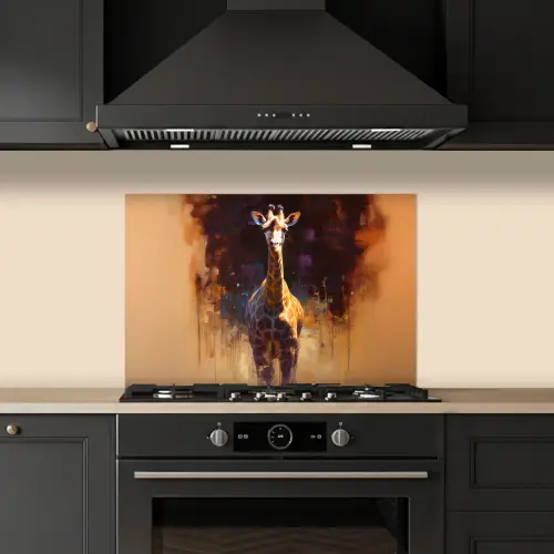 Giraf - Bruin - Abstract - Geschilderd keuken achterwand spatscherm klein -sfeer1