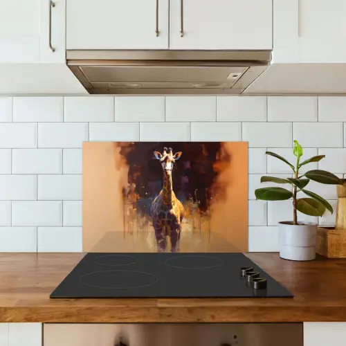 Giraf - Bruin - Abstract - Geschilderd keuken achterwand spatscherm klein -sfeer2