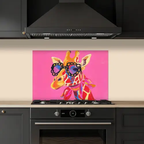 Giraf - Roze - Bril - Sjaal keuken achterwand spatscherm klein -sfeer1