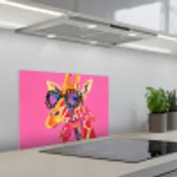 Giraf - Roze - Bril - Sjaal keuken achterwand spatscherm klein -3d_schuin