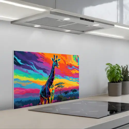 Giraffe - Savanna - Lucht - Gekleurd keuken achterwand spatscherm klein -3d_schuin