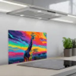 Giraffe - Savanna - Lucht - Gekleurd keuken achterwand spatscherm klein -3d_schuin