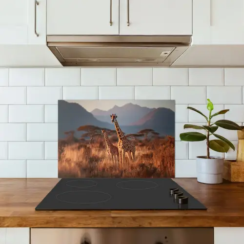 Giraffen - Hoog gras - Acaciabomen keuken achterwand spatscherm klein -sfeer2