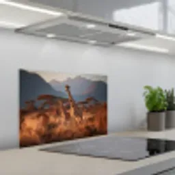 Giraffen - Hoog gras - Acaciabomen keuken achterwand spatscherm klein -3d_schuin