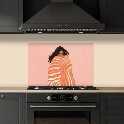 Meisje - Deken - Gestreept - Oranje keuken achterwand spatscherm klein -sfeer1