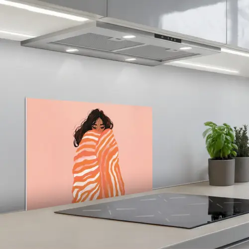 Meisje - Deken - Gestreept - Oranje keuken achterwand spatscherm klein -3d_schuin