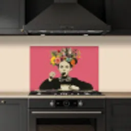 Meisje - Kopje - Bloemen - Roze keuken achterwand spatscherm klein -sfeer1