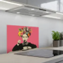 Meisje - Kopje - Bloemen - Roze keuken achterwand spatscherm klein -3d_schuin