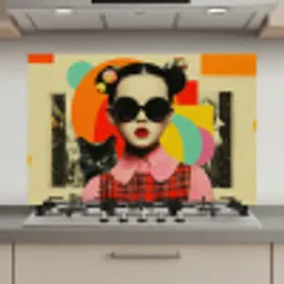 Meisje - Zonnebril - Kat - Retro keuken achterwand spatscherm klein -3d_website