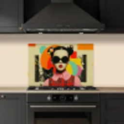 Meisje - Zonnebril - Kat - Retro keuken achterwand spatscherm klein -sfeer1