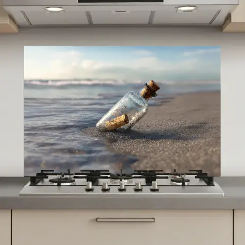 Glazenfles - Post - Zee - Zand keuken achterwand spatscherm klein -3d_website