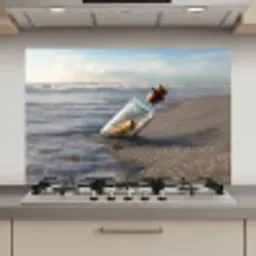 Glazenfles - Post - Zee - Zand keuken achterwand spatscherm klein -3d_website