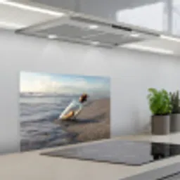 Glazenfles - Post - Zee - Zand keuken achterwand spatscherm klein -3d_schuin