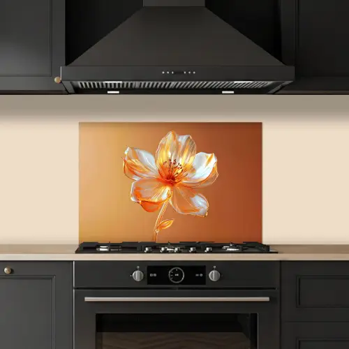 Glazen - Bloem - Oranje keuken achterwand spatscherm klein -sfeer1