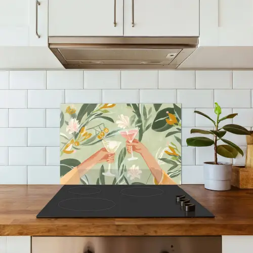 Glazen - Proosten - Bladeren - Groen keuken achterwand spatscherm klein -sfeer2