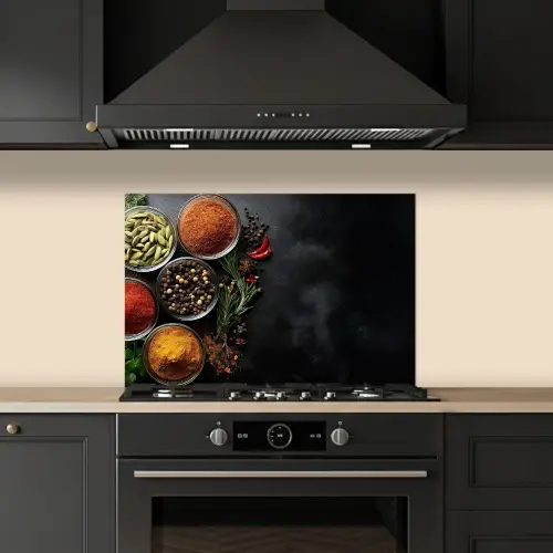 Glazen - Bakjes - Blaadjes - Kruiden keuken achterwand spatscherm klein -sfeer1