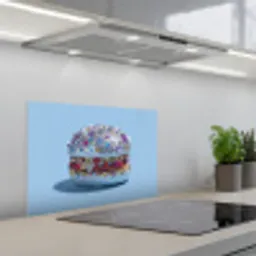 Glitters - Hamburger - Blauw keuken achterwand spatscherm klein -3d_schuin