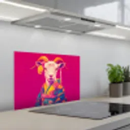 Geit - Hoorns - Kimono - Kleurrijk keuken achterwand spatscherm klein -3d_schuin