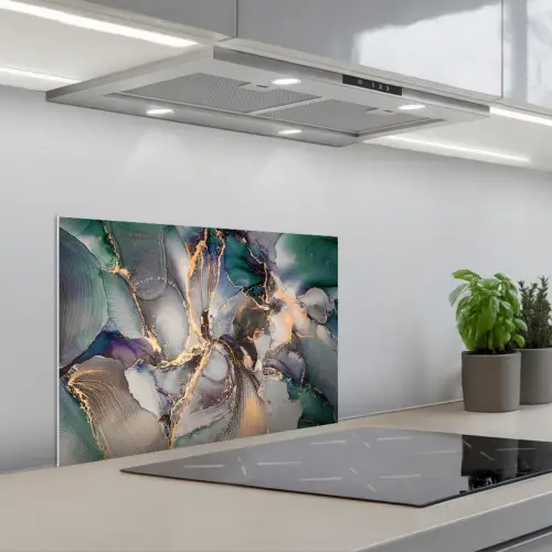Goud - Blauw - Marmer keuken achterwand spatscherm klein -3d_schuin
