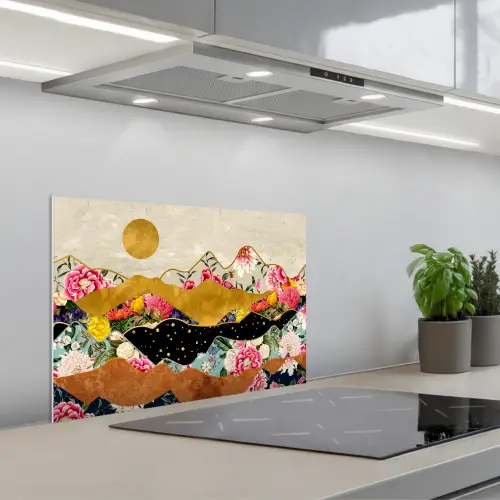 Goud - Bloemen - Print - Abstract - Landschap - Patronen keuken achterwand spatscherm klein -3d_schuin