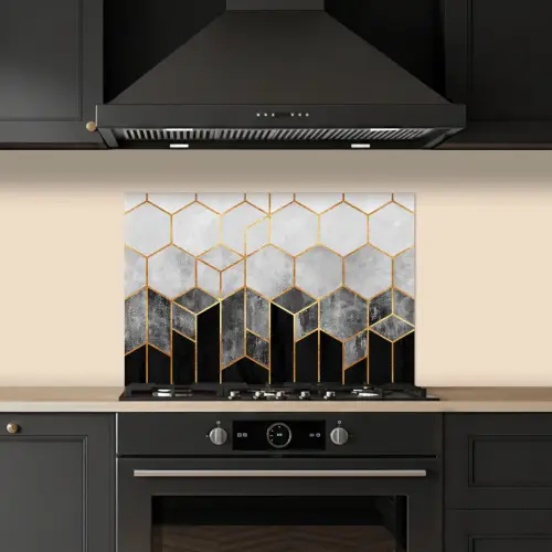 Goud - Hexagon - Chic - Patronen - Luxe keuken achterwand spatscherm klein -sfeer1