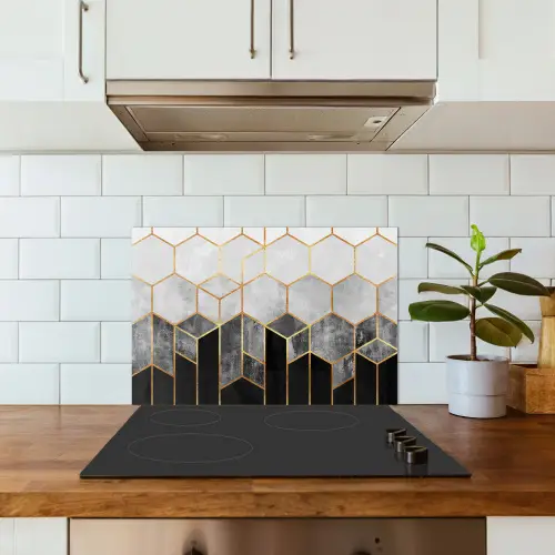 Goud - Hexagon - Chic - Patronen - Luxe keuken achterwand spatscherm klein -sfeer2