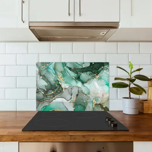Goud - Marmer - Groen - Luxe - Marmerlook - Grijs keuken achterwand spatscherm klein -sfeer2
