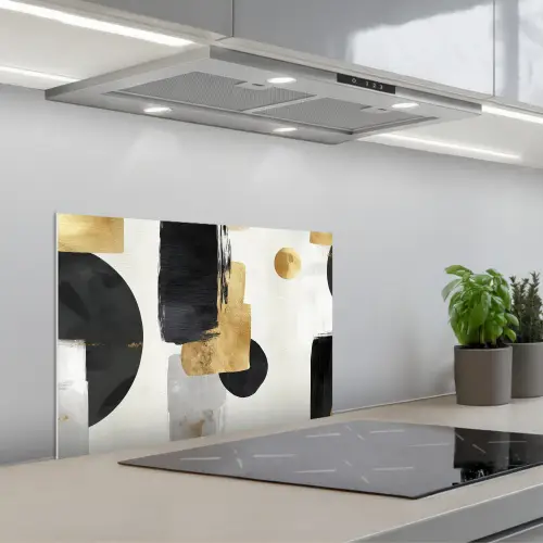 Goud - Rechthoeken - Cirkels - Abstract keuken achterwand spatscherm klein -3d_schuin