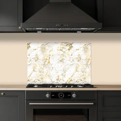 Goudspatten - Wit - Marmer keuken achterwand spatscherm klein 900 -sfeer1
