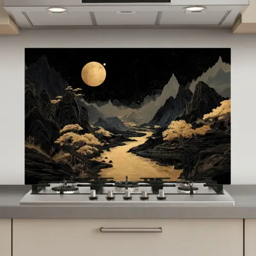 Gouden rivier - Bergen - Maan - Sterrenhemel keuken achterwand spatscherm klein -3d_website