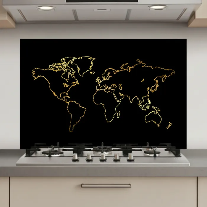Gouden wereldkaart op een zwarte achtergrond keuken achterwand spatscherm klein -3d_website