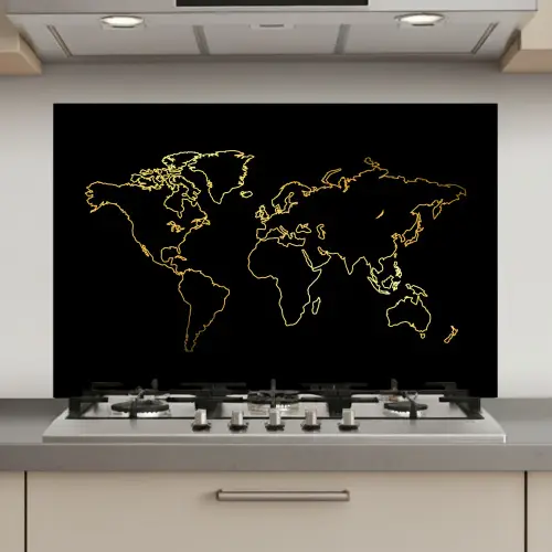 Gouden wereldkaart op een zwarte achtergrond keuken achterwand spatscherm klein -3d_website