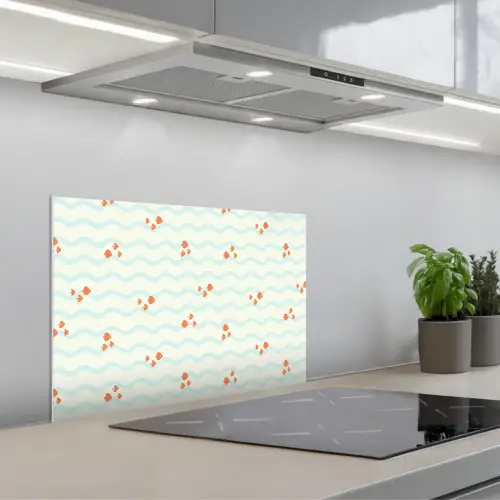 Golf - Vis - Blauw - Oranje keuken achterwand spatscherm klein 900 -3d_schuin
